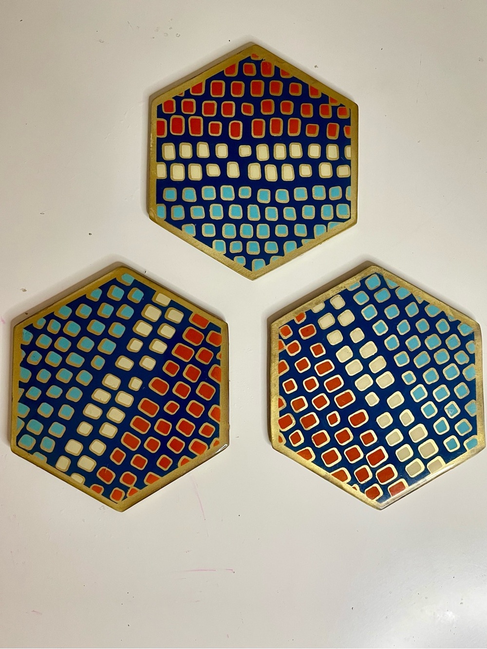 Set of 3 Anthropologie Hexagonal Pattern Coasters